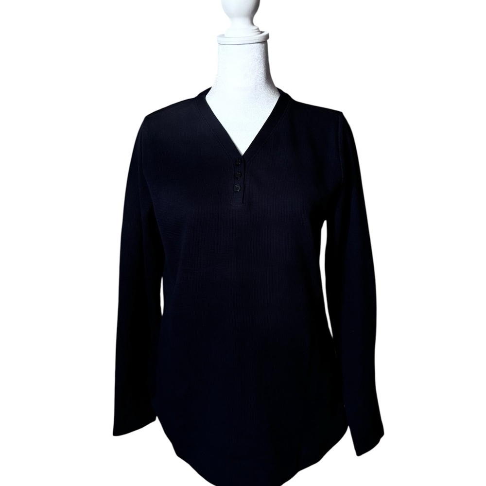 Elegant Blue Long Sleeve V-Neck Top 60%Cotton 40%Polyester